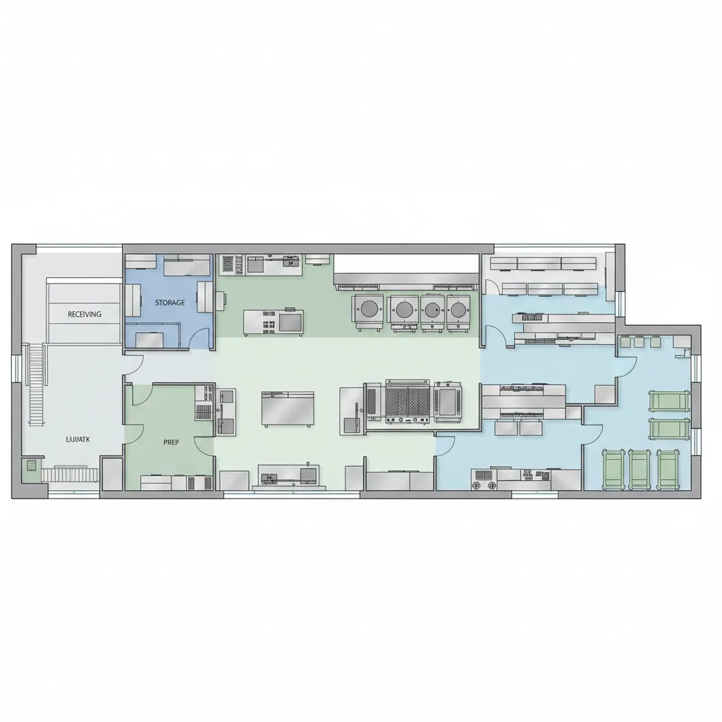 Diagram alur kerja satu arah dapur rumah sakit