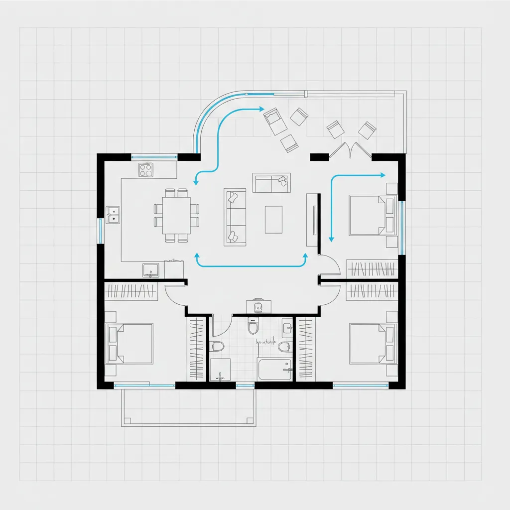 Diagram alur sirkulasi ruang dalam denah rumah