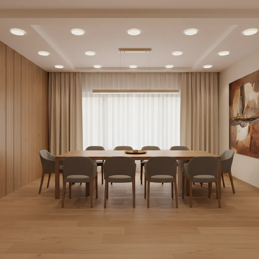 flush mount and recessed lighting used in a low ceiling dining room