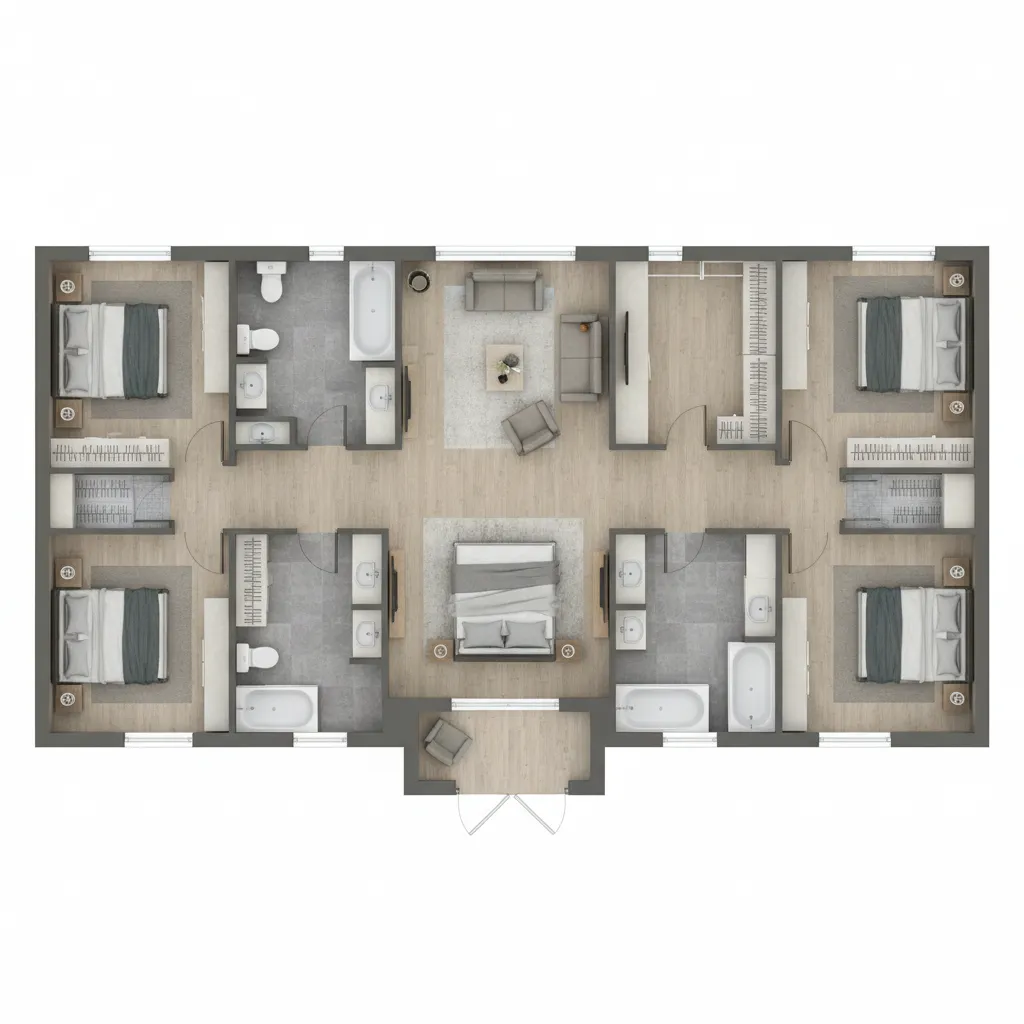 Denah zona kamar tidur dalam rumah American style