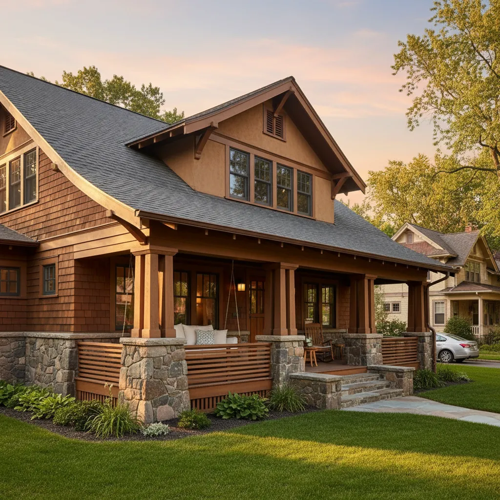 Casa estilo craftsman con porche amplio y columnas de madera