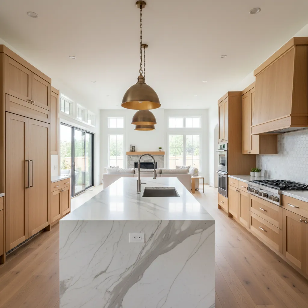 Cocina moderna con isla central en una casa estadounidense