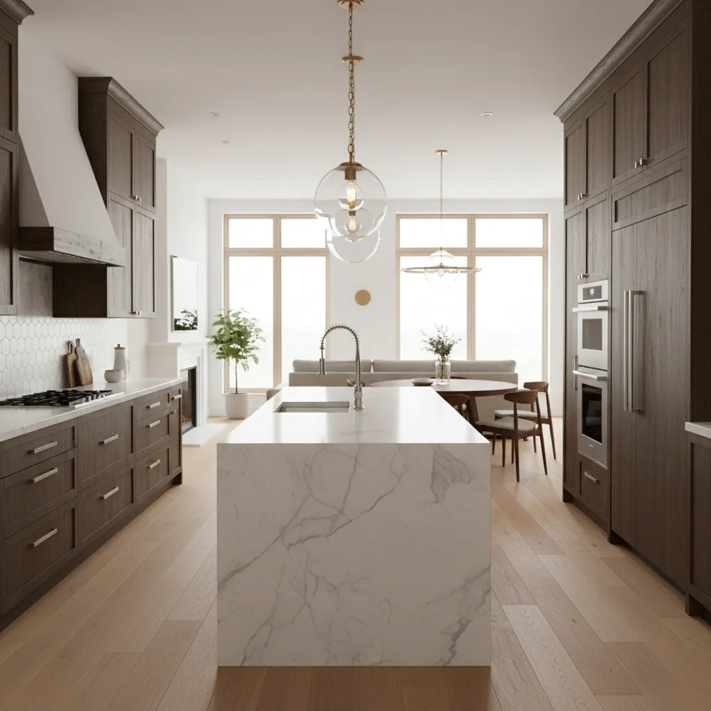 Cocina amplia estilo americano con isla central