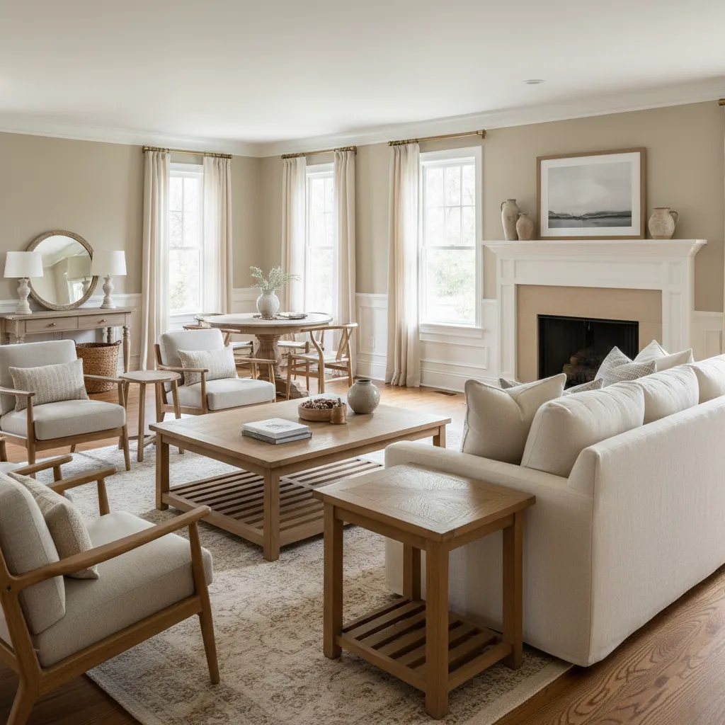 Interior con paleta neutra y materiales naturales