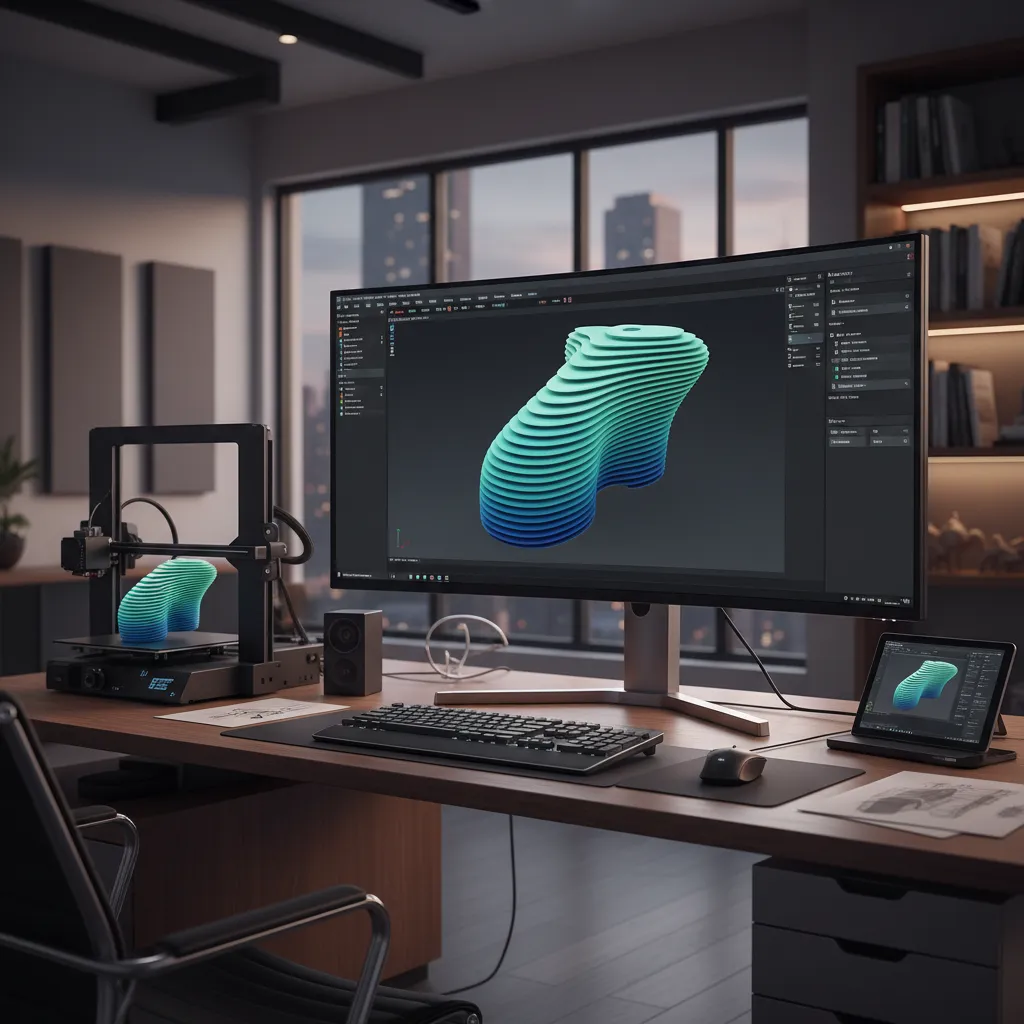 3D printing slicer preview showing layered model prepared from AMF file