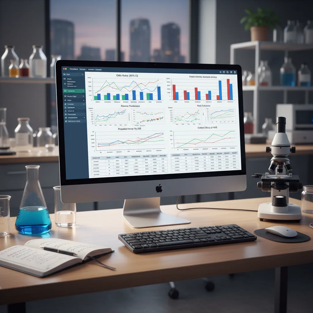 Pantalla con gráficos estadísticos utilizados en estudios epidemiológicos