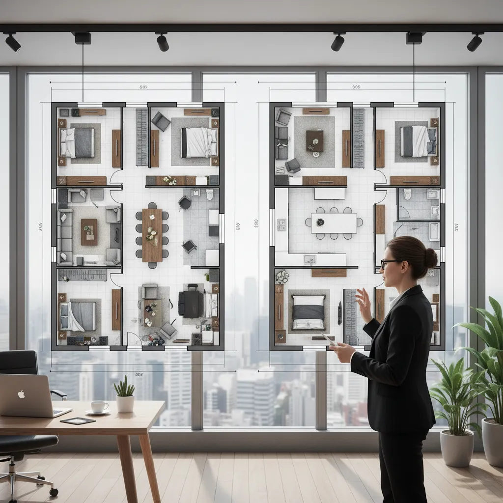 Comparación entre plano mal distribuido y distribución optimizada en software de diseño