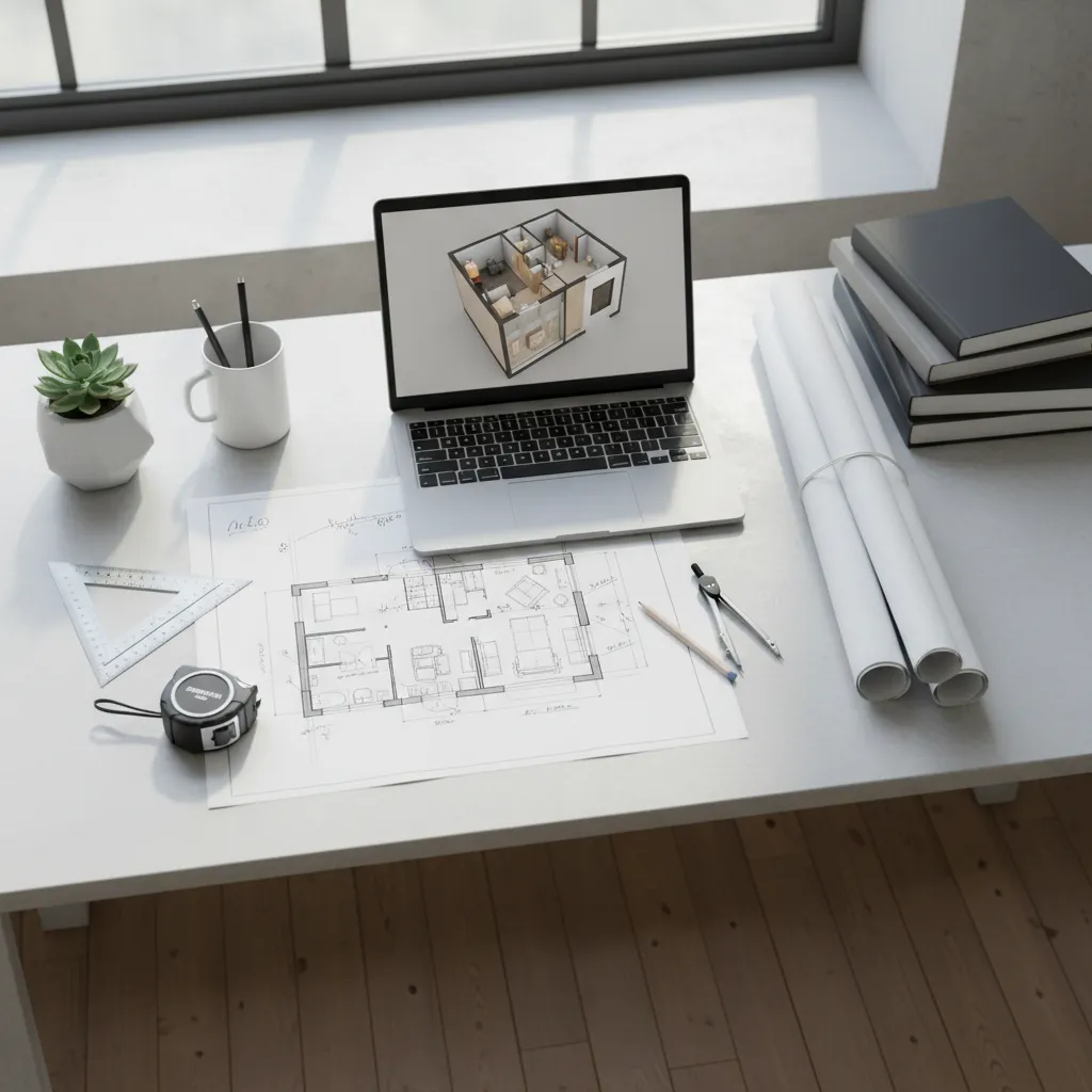 Plano de vivienda con análisis de distribución realizado por diseñadora de interiores