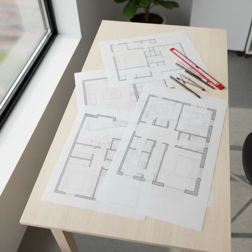 Plano de vivienda con diferentes opciones de distribución interior