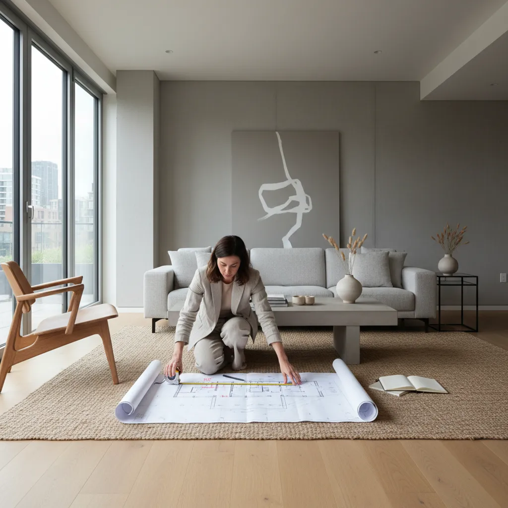 Persona analizando la distribución de un espacio interior