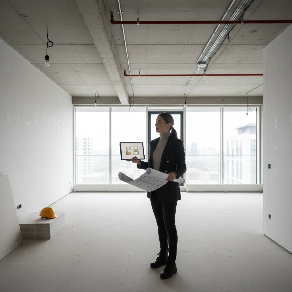 diseñador analizando un espacio vacío antes de comenzar el diseño interior