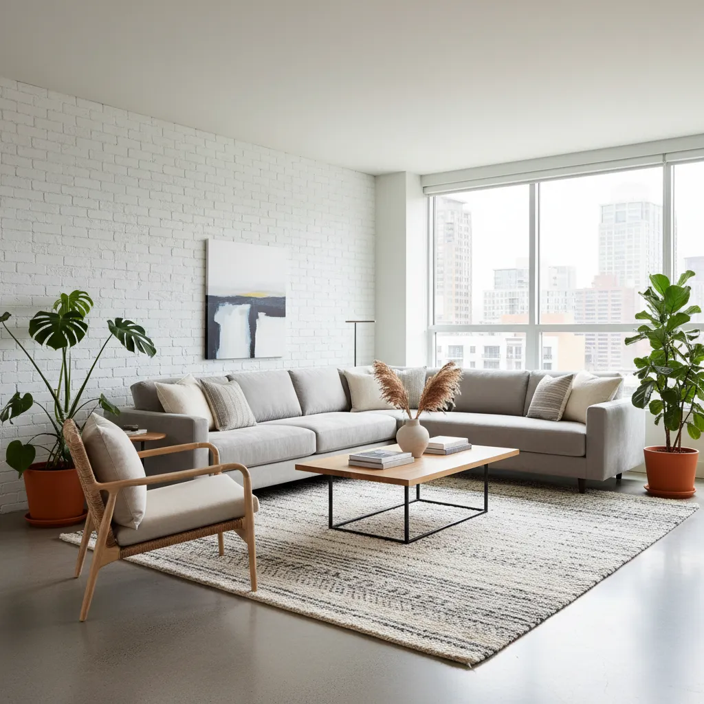 Sala de estar moderna mostrando buena distribución de muebles