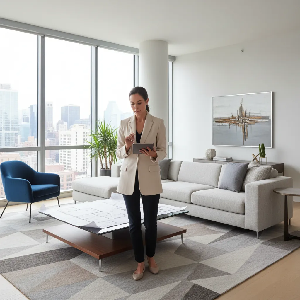 Diseñador analizando distribución de un salón