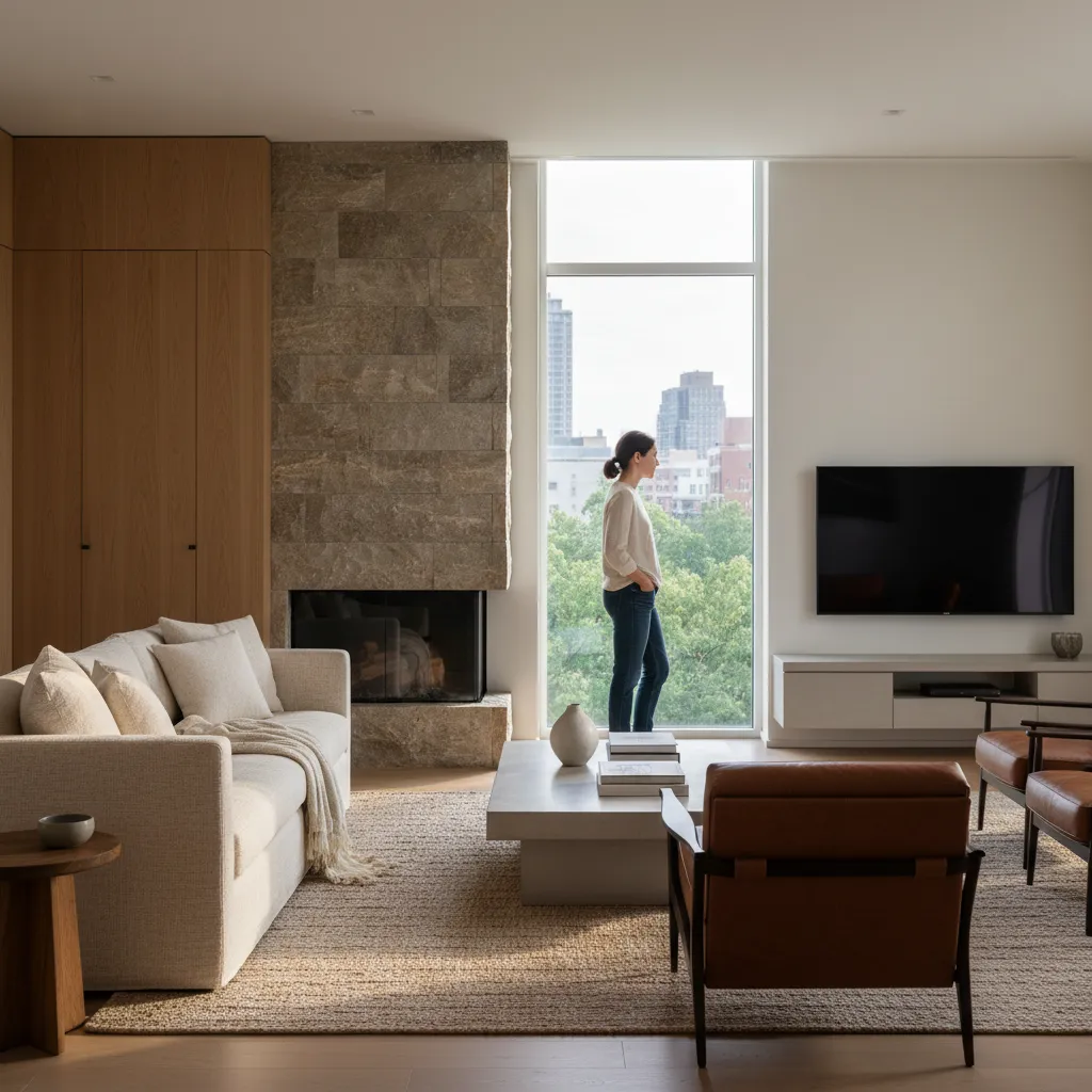 persona observando diseño interior de una sala moderna