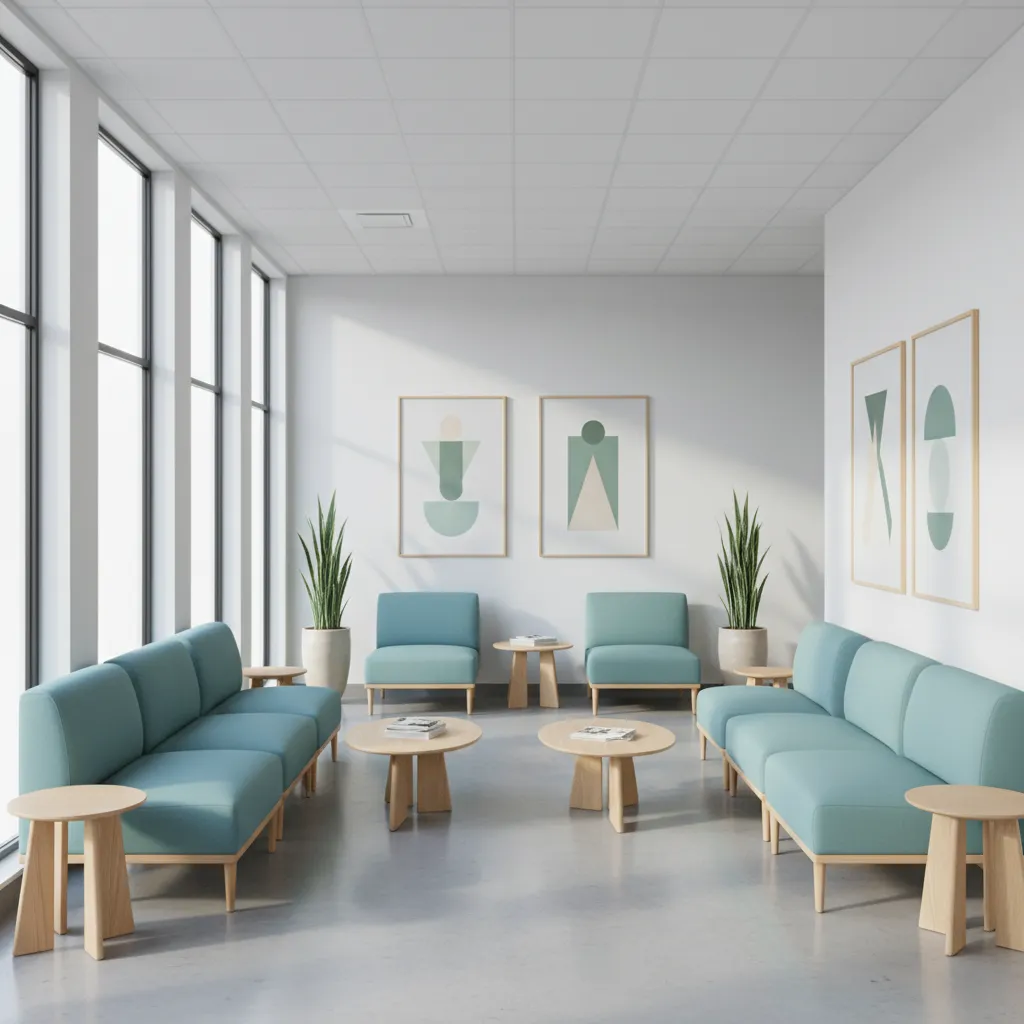 calm waiting room using blue and green analogous palette