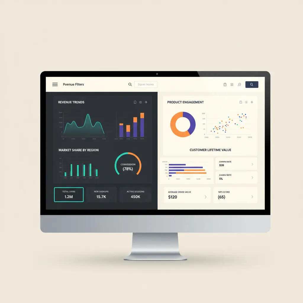 Data analytics dashboard with charts graphs and performance widgets