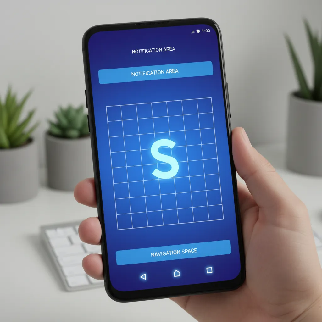 Android wallpaper layout showing safe zones for centered letter design