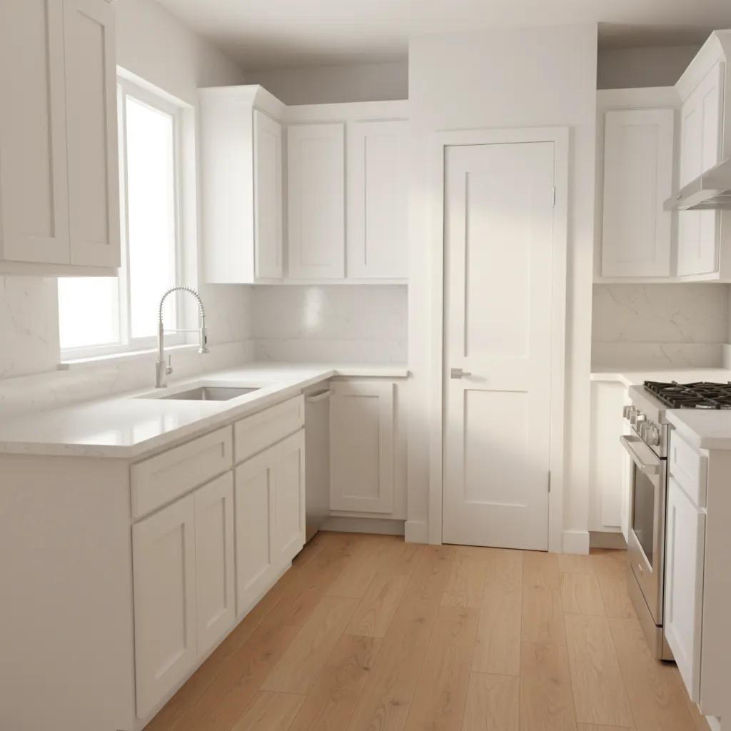 angled corner pantry in small L shaped kitchen