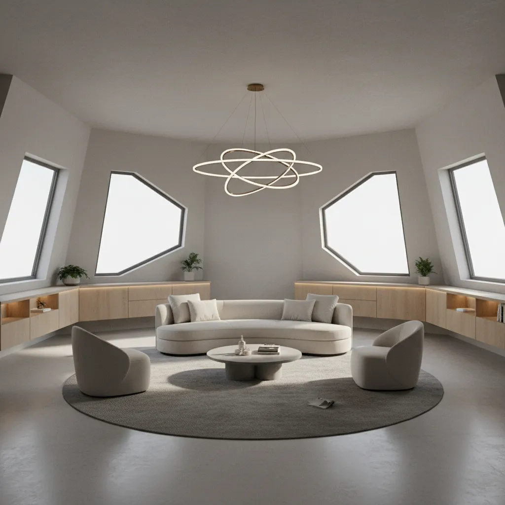 Furniture placement strategy along angled walls in an octagon room