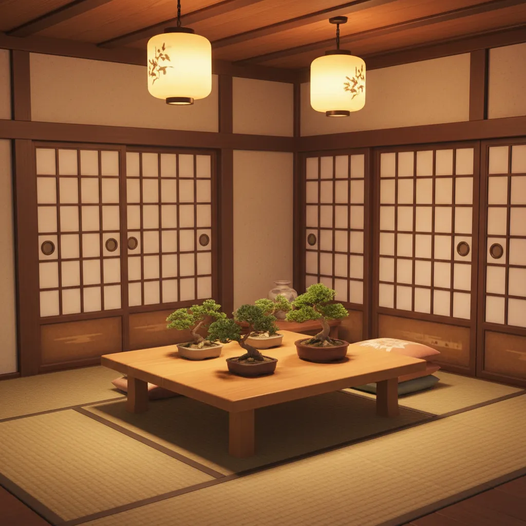 Habitación estilo japonés en Animal Crossing con tatami y decoración minimalista