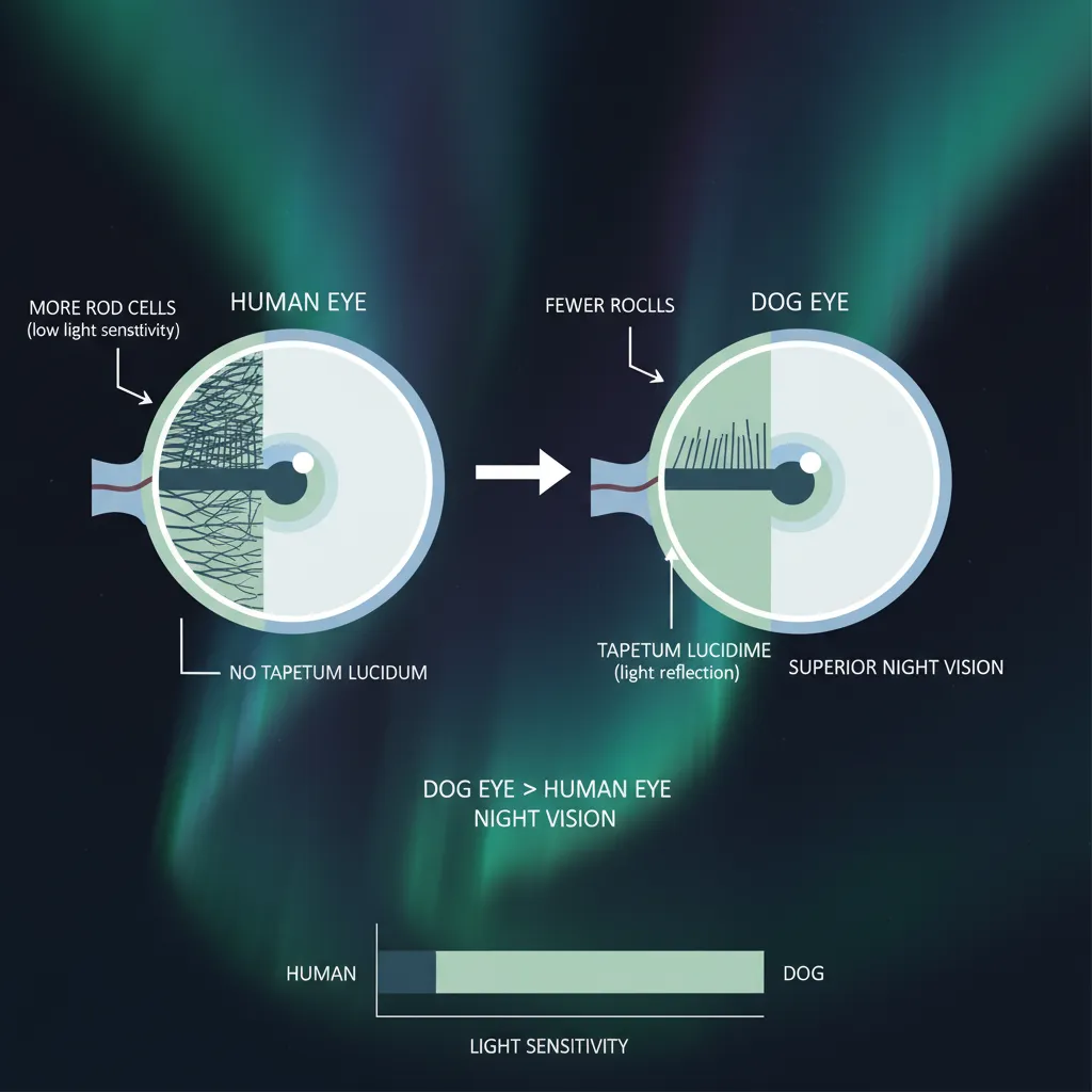 Illustration comparing human and dog night vision sensitivity