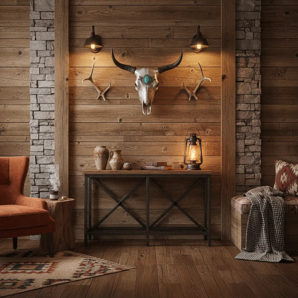 Animal skull decor displayed as wall art in rustic interior