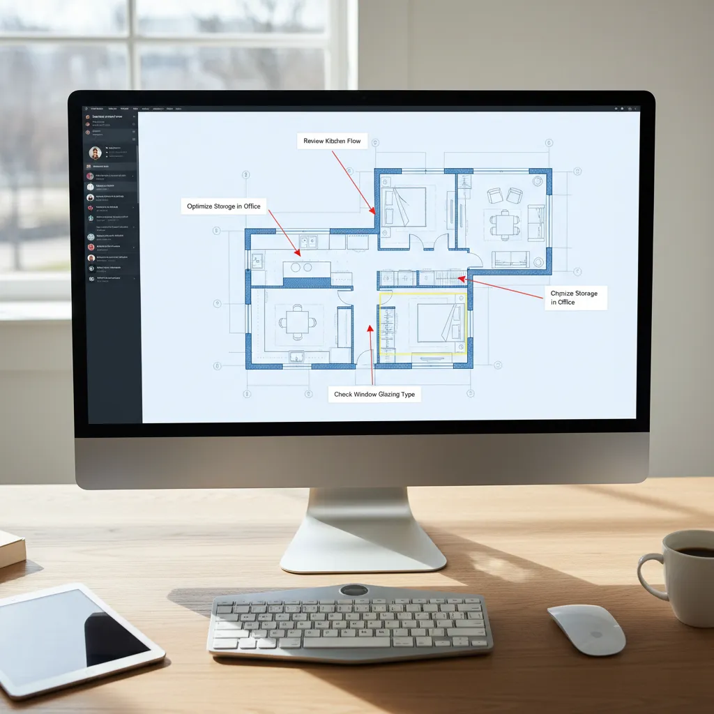 Annotated floor plan screenshot with arrows and notes highlighting layout changes