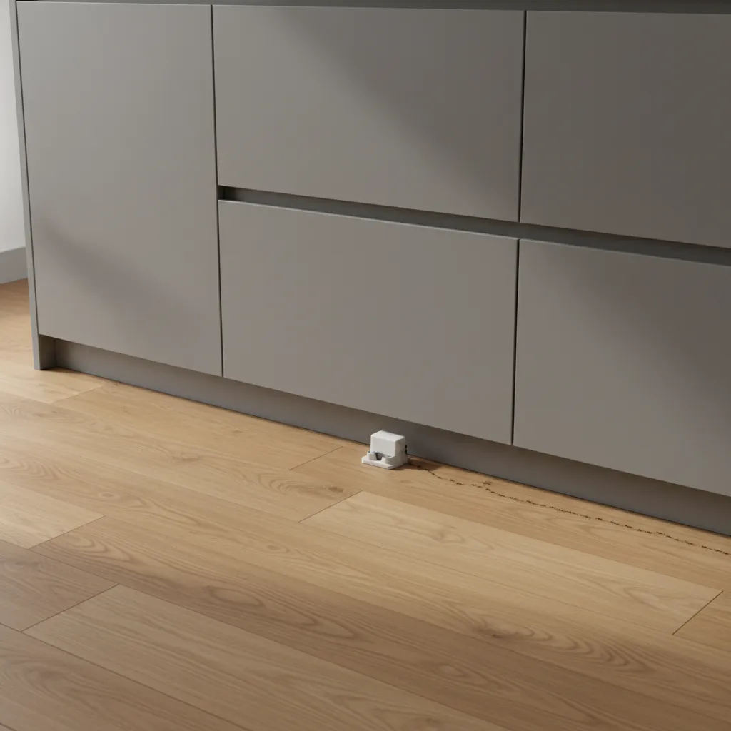 ant bait placed near kitchen cabinet base where ants travel