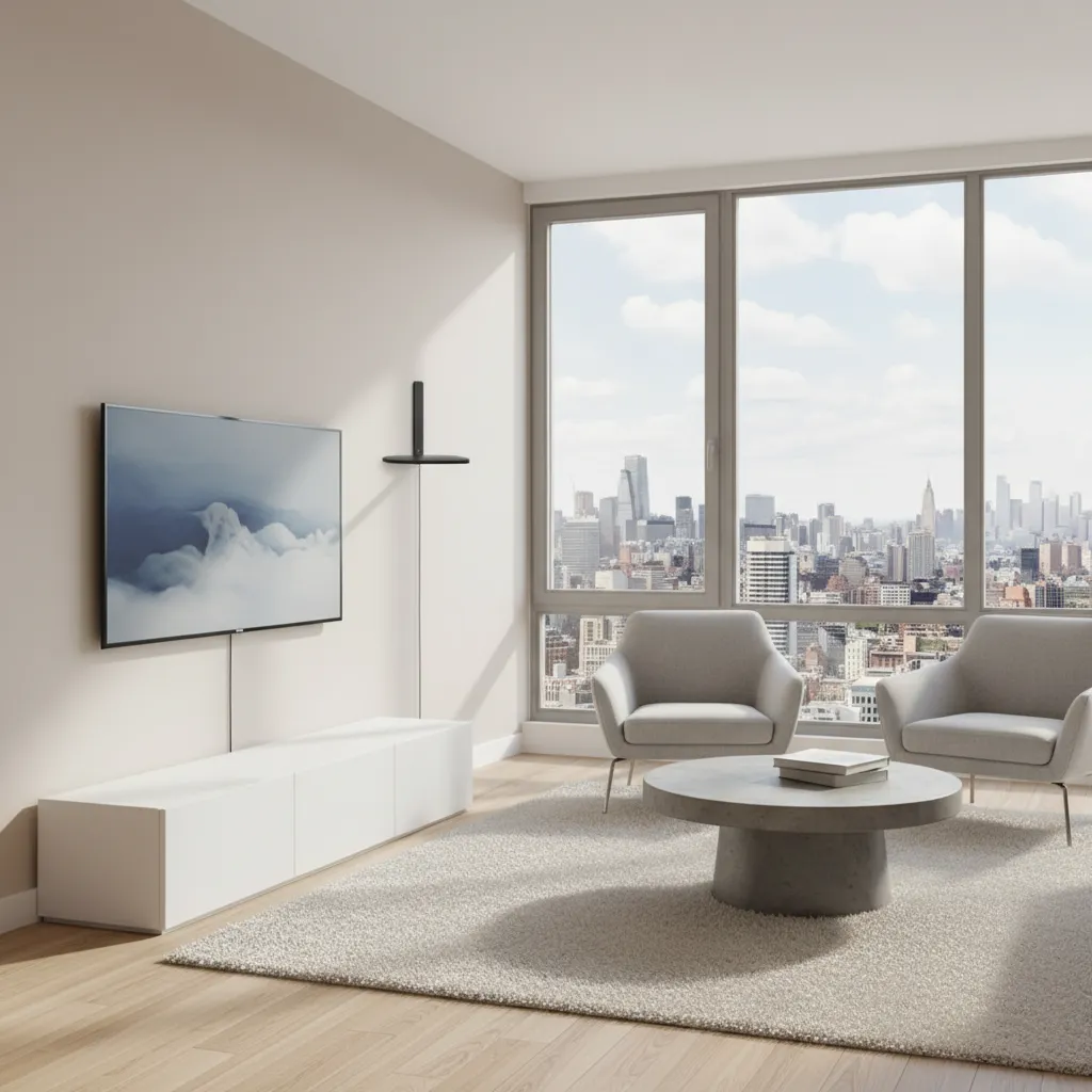 Antena interior de TV colocada cerca de una ventana para mejor señal