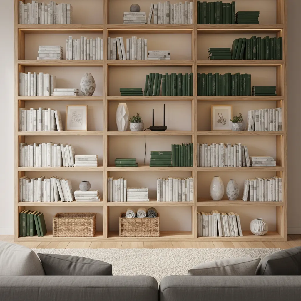 Antena interior colocada discretamente en una estantería del salón