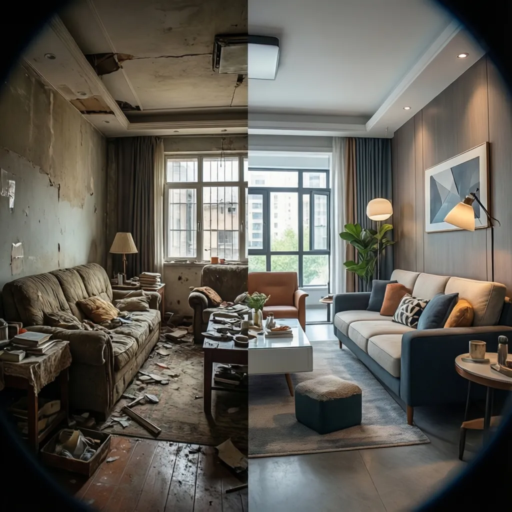 Comparación antes y después de un proyecto de diseño de interiores