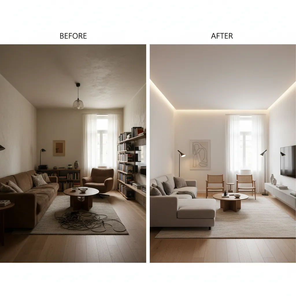 Comparación de salón antes y después de una reforma económica