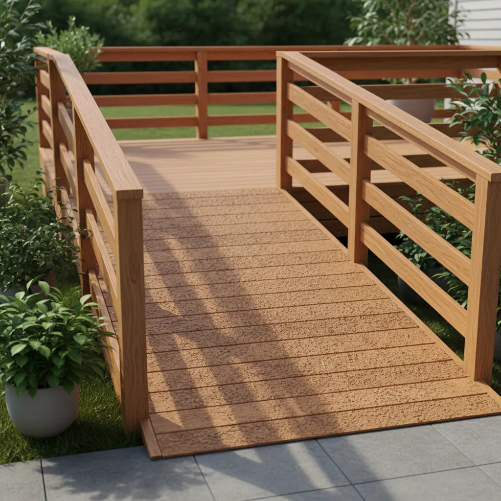Deck ramp treated with textured anti slip coating