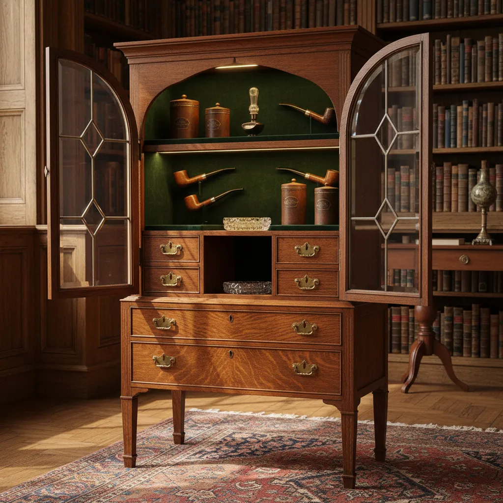 restored antique smoking cabinet with preserved wood finish and patina