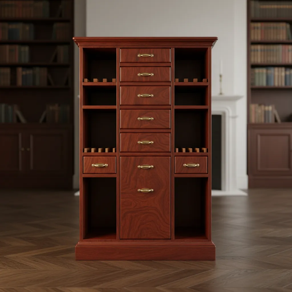 Vintage wooden smoking cabinet with drawers and compartments