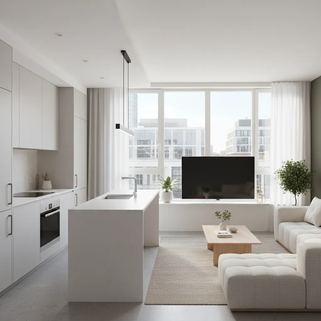 Pequeño apartamento con diseño contemporáneo y espacio abierto