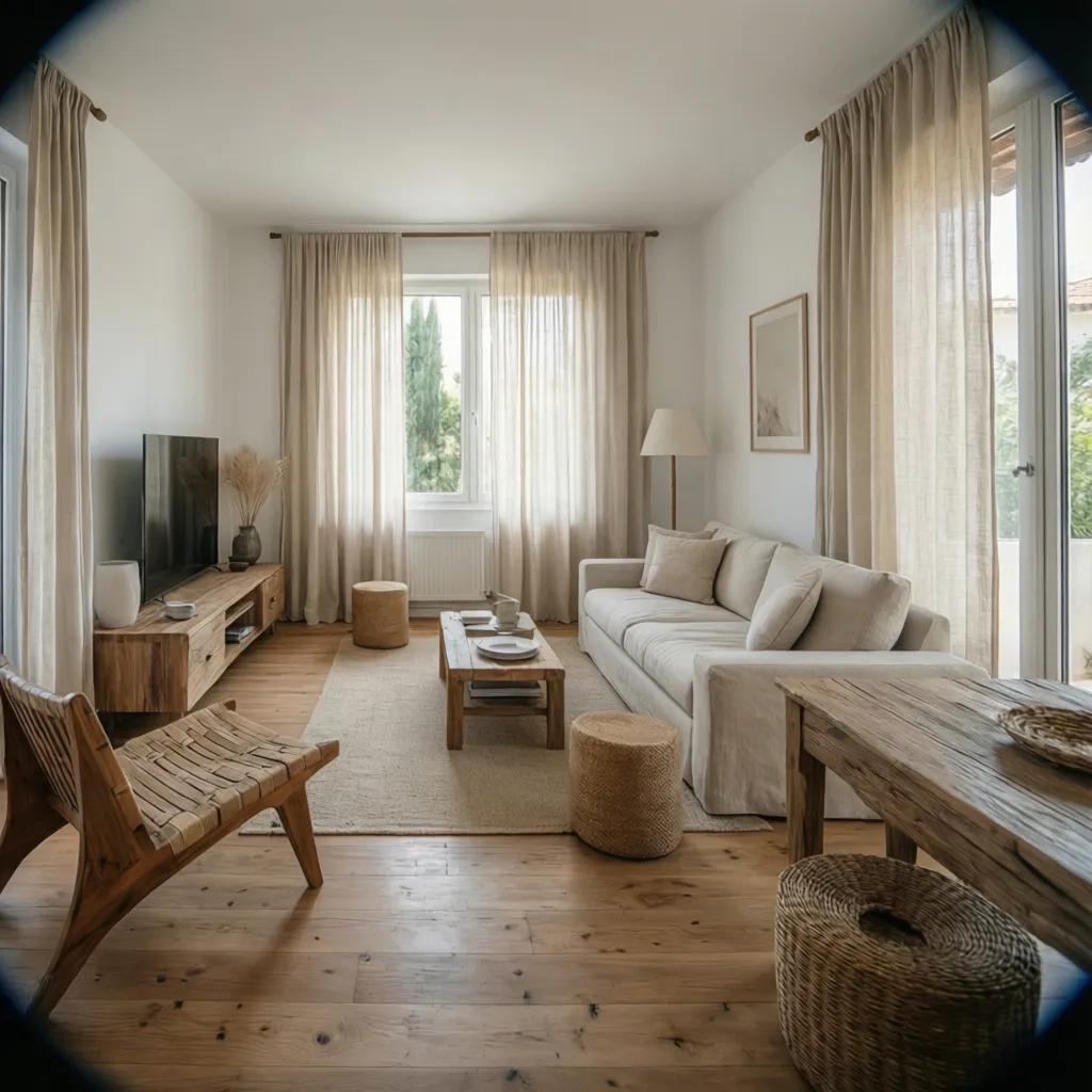 Apartamento moderno decorado con estilo mediterráneo minimalista