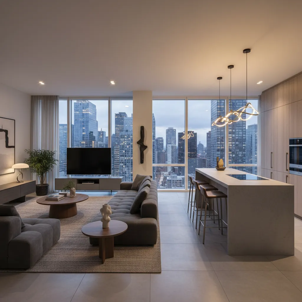 Apartamento elegante inspirado en películas con estilo moderno