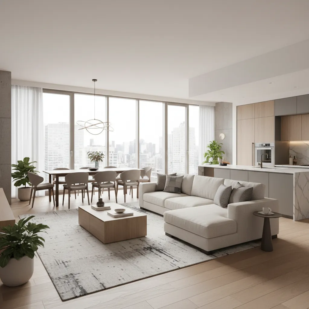 Apartamento moderno bien diseñado con sala y comedor integrados