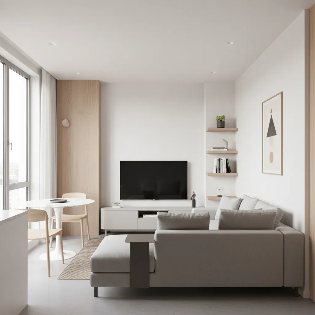 Apartamento pequeño con diseño moderno y muebles funcionales