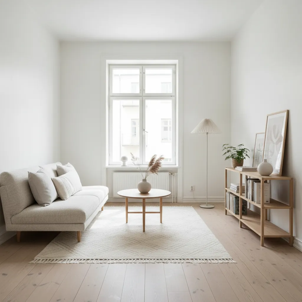 Apartamento pequeño diseñado con tonos claros para ampliar visualmente el espacio
