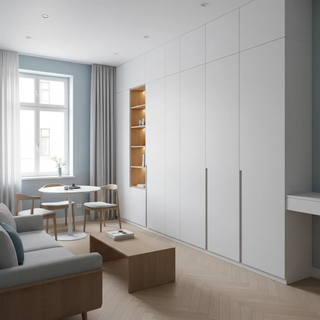 Apartamento pequeño con soluciones de almacenamiento inteligente