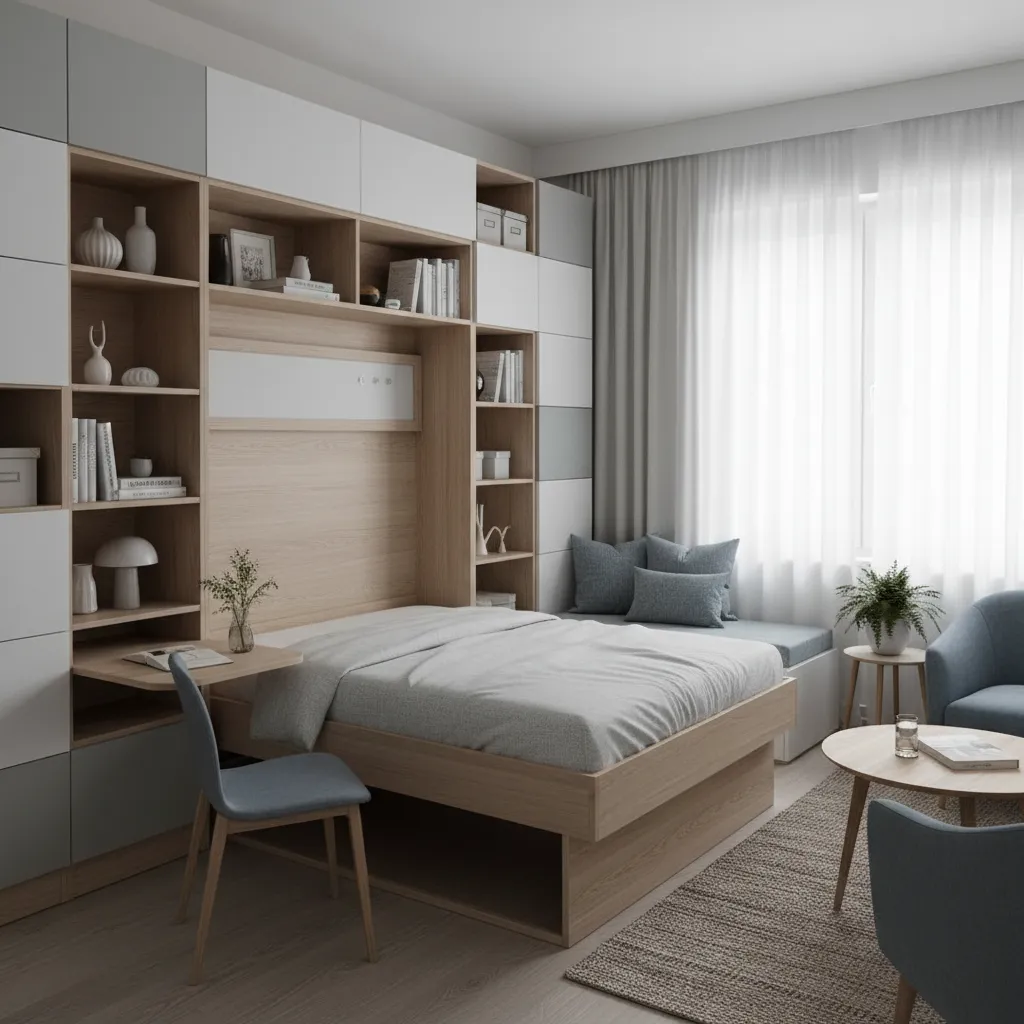 Apartamento pequeño optimizado con muebles multifuncionales