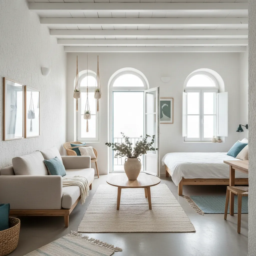 Apartamento pequeño bien iluminado con diseño minimalista mediterráneo