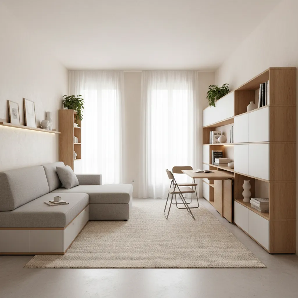 Apartamento pequeño optimizado con muebles modulares