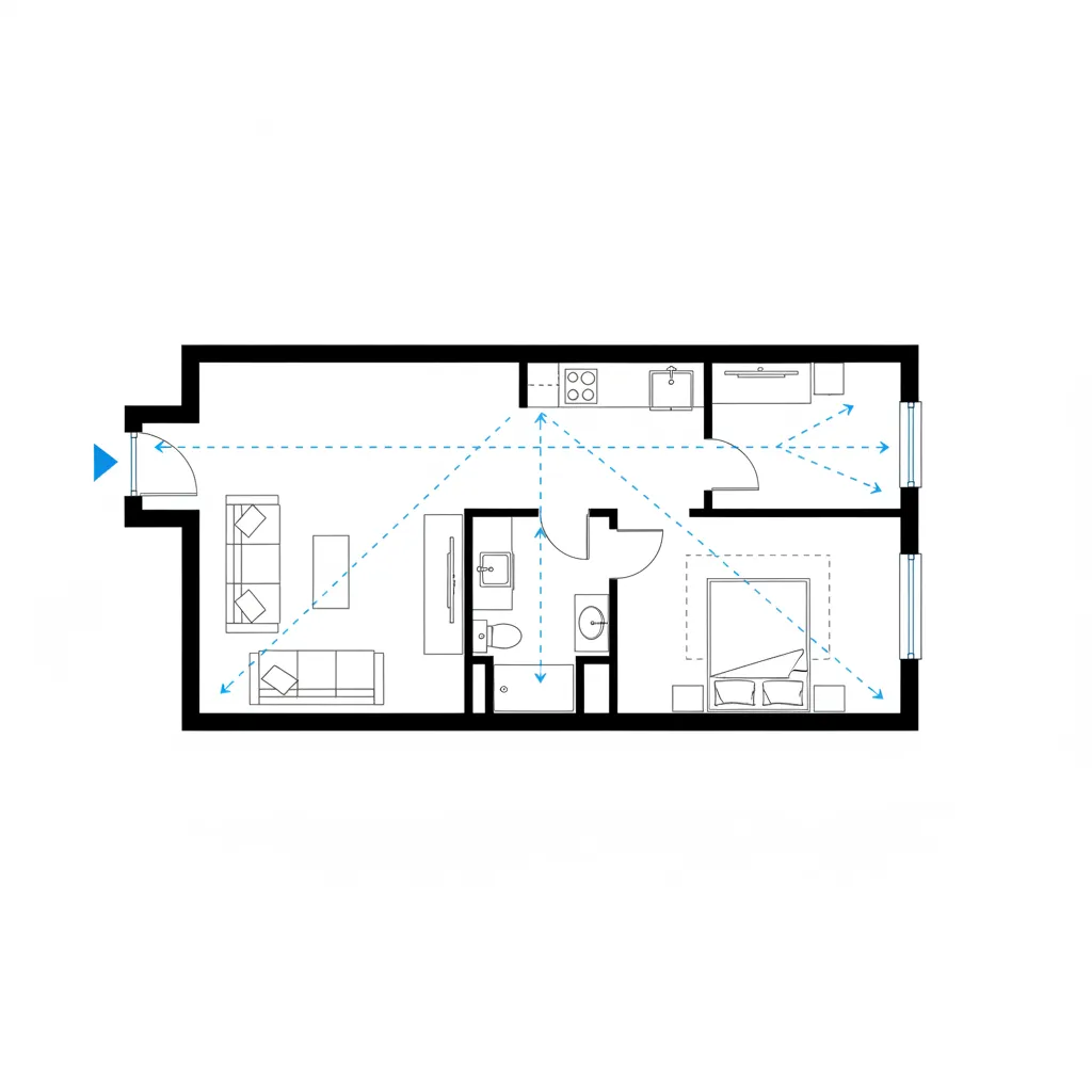 Apartment floor plan diagram showing circulation flow between rooms