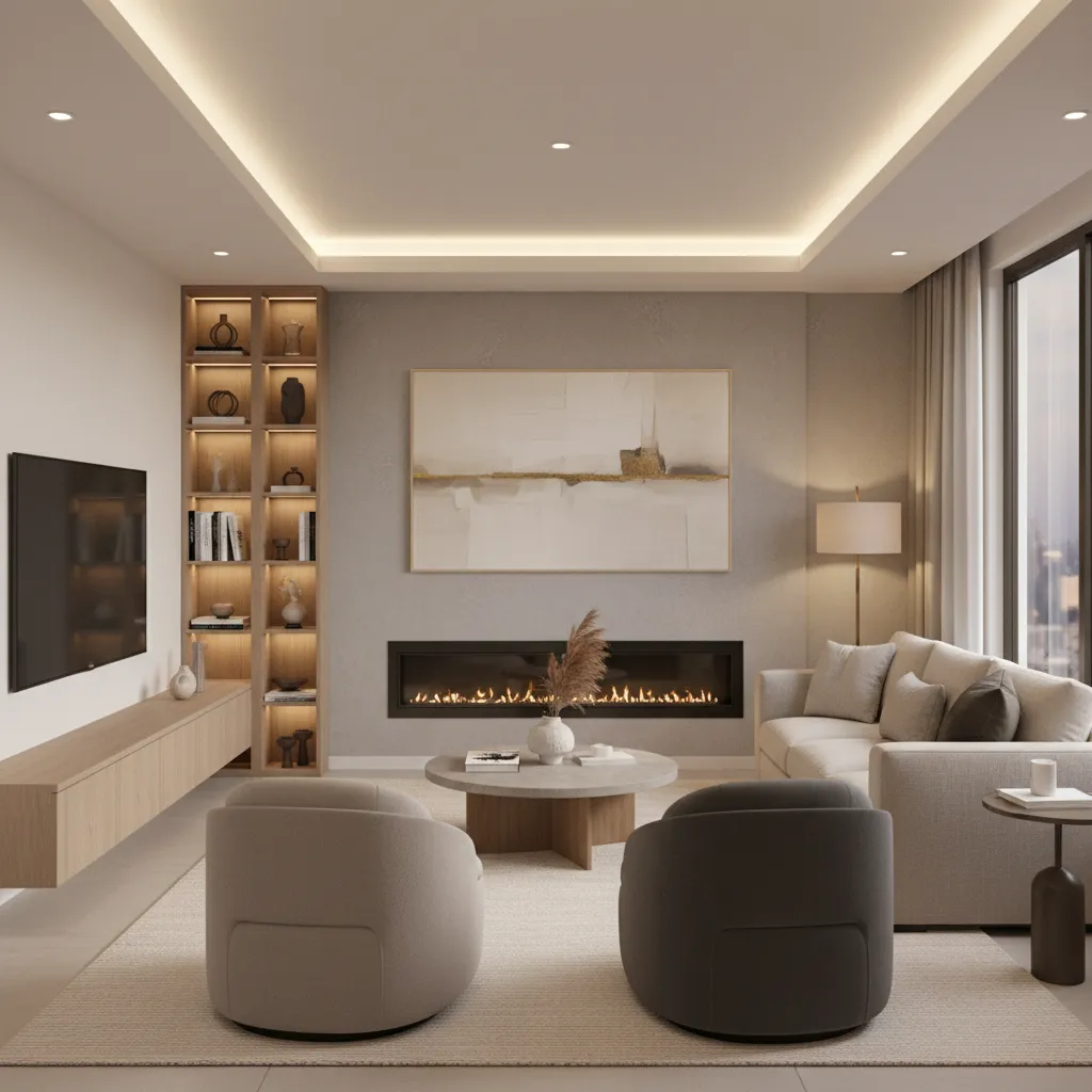 wall mounted electric fireplace installed in modern apartment