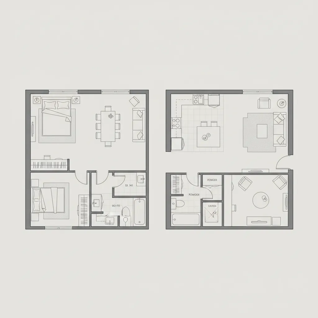 Comparison of small Toronto condo floor plan and larger Kitchener townhouse layout