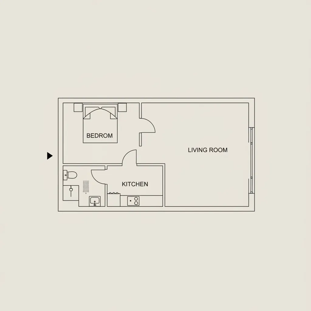 simple apartment floor plan showing room rental layout