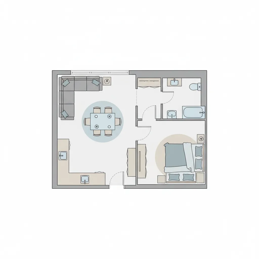 2D apartment floor plan layout with furniture placement